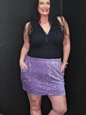 Lavender Sequin Mini Skirt with Pockets